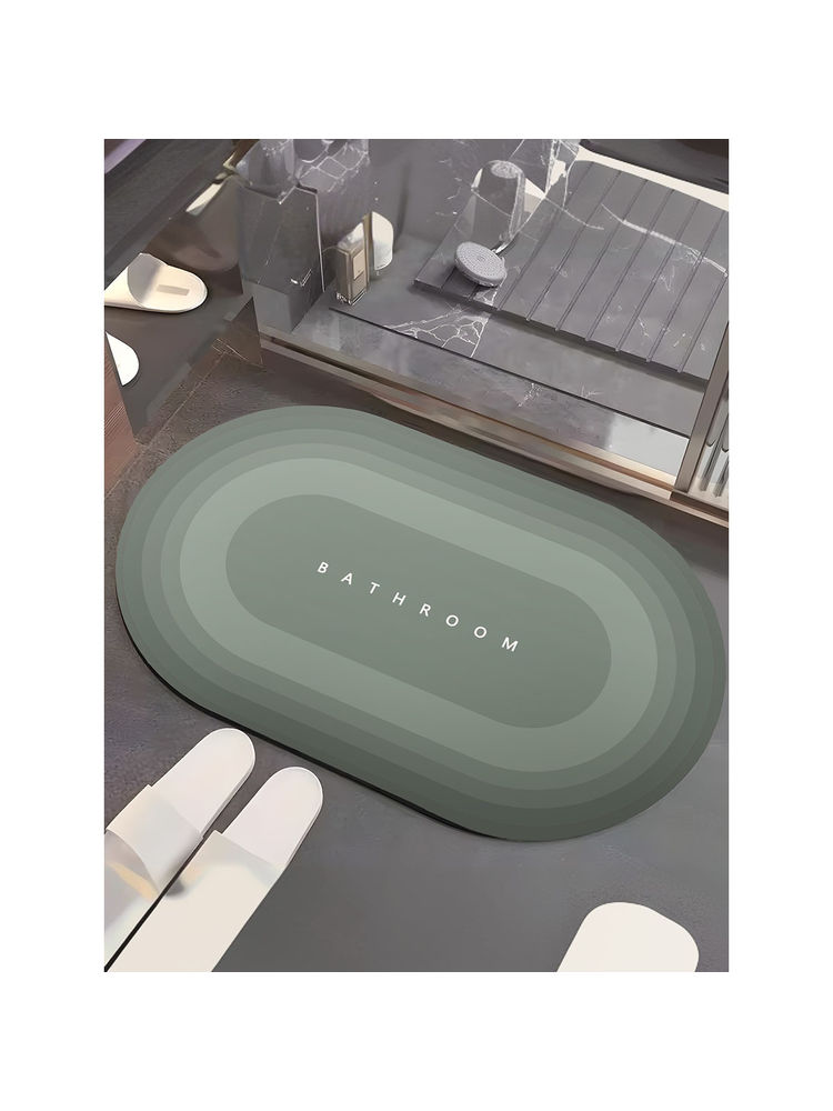 UMAI Oval Bathroom Soft Anti Skid Non Woven Non-Slip Mat Green-picture-0