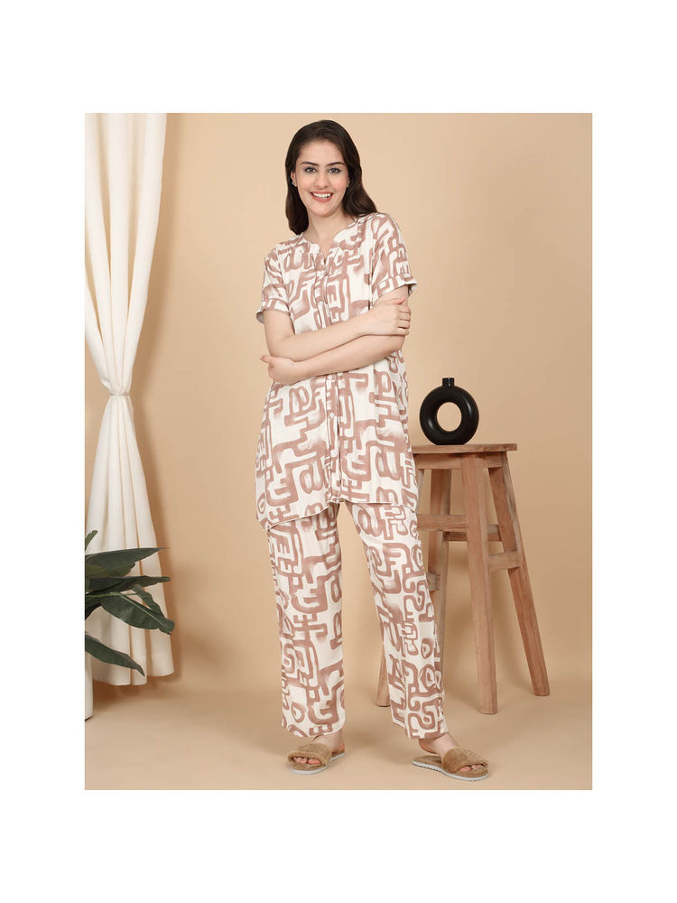 Sweet Dreams Women Brown Printed Top with Pyjama (Set of 2)-picture-20