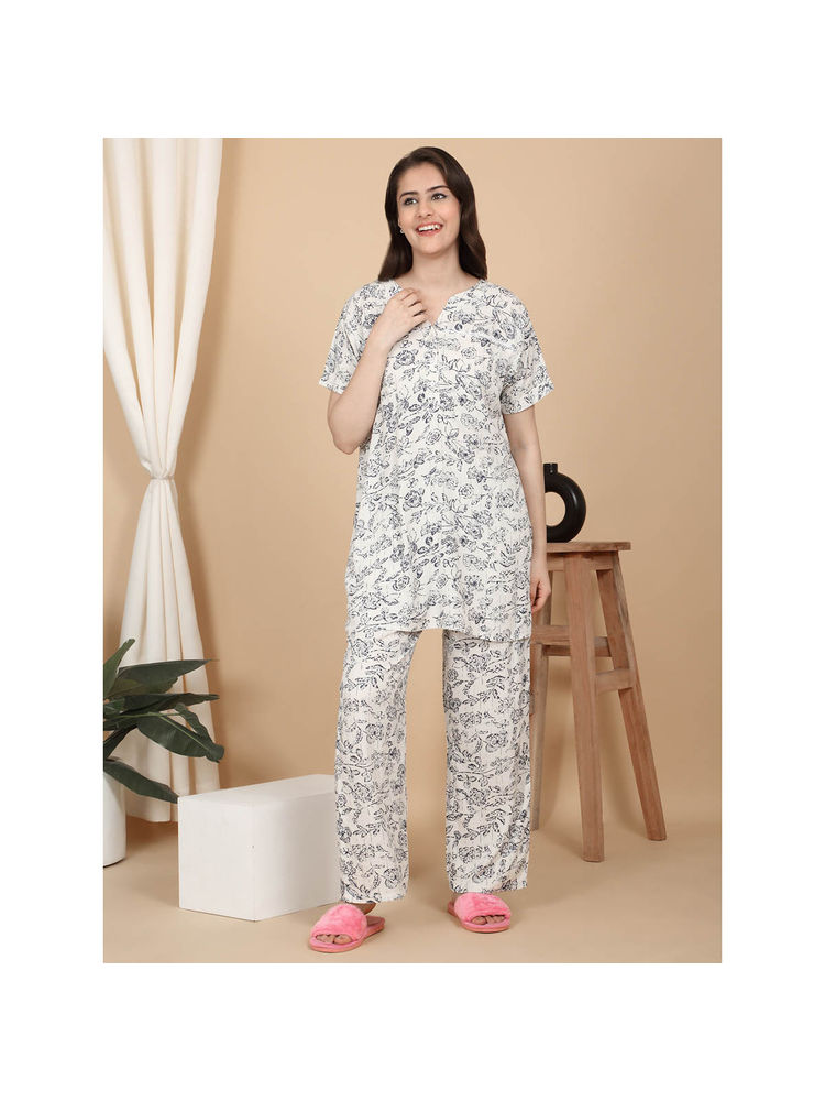 Sweet Dreams Women Blue Floral Top with Pyjama (Set of 2)-picture-14