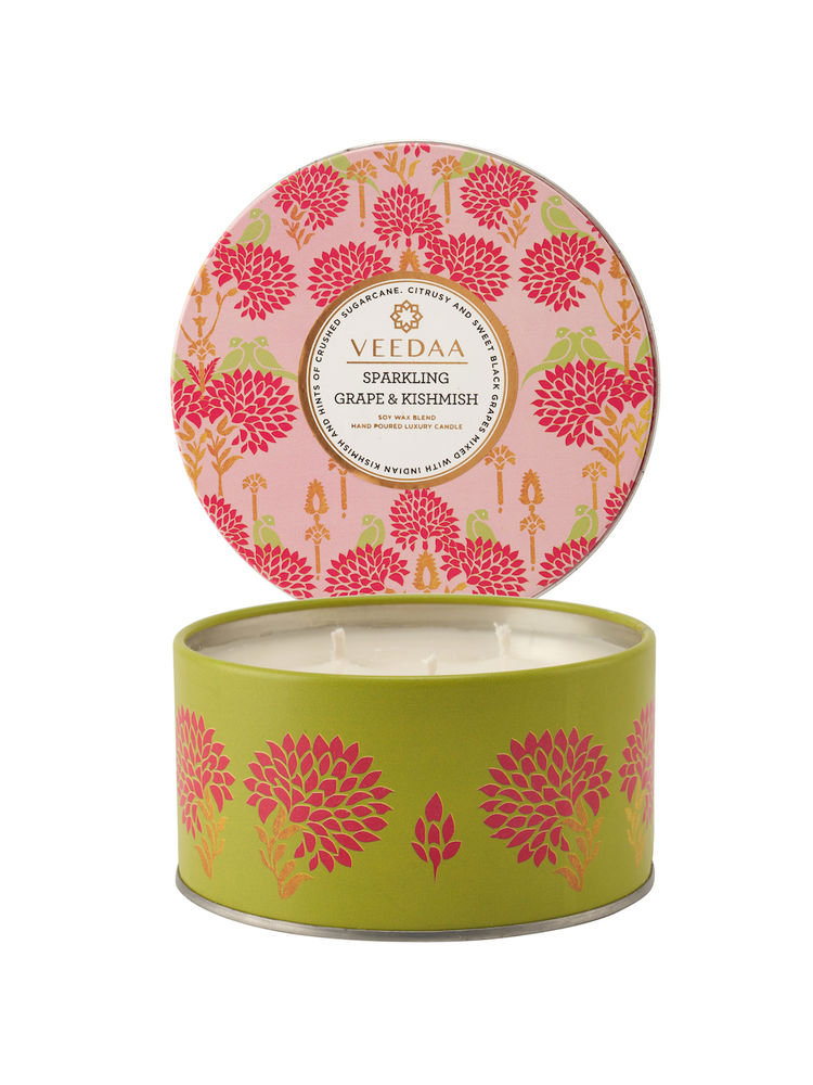 Veedaa Candles Sparkling Grape & Kishmish 3 Wick Tin Scented Candle-picture-17