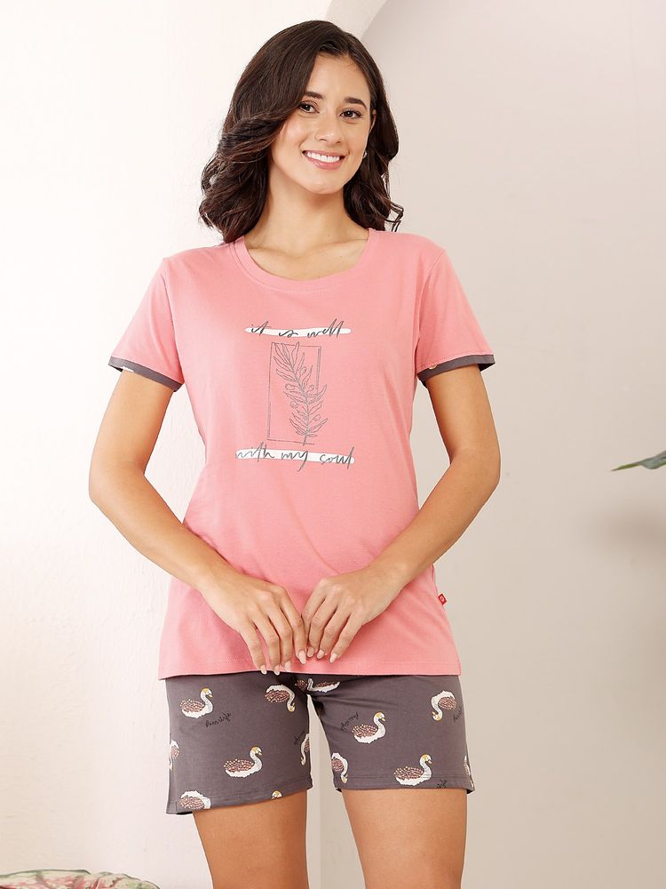 Bodycare Peach Women Printed T-Shirt and Shorts-picture-13