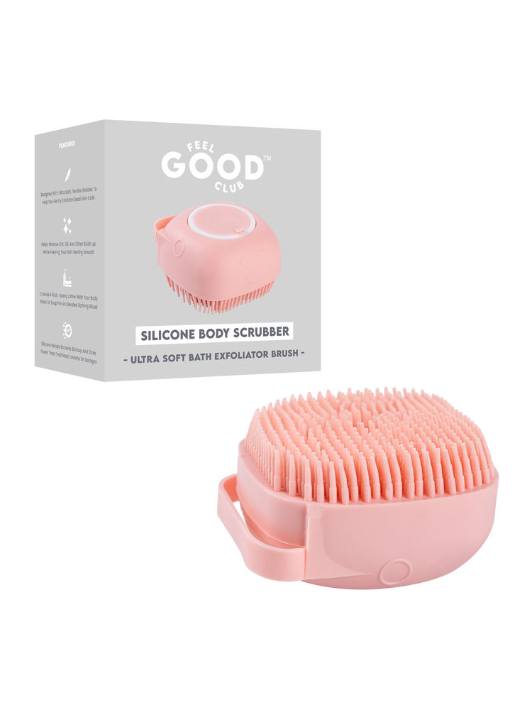 Feel Good Club Pink Silicone Body Scrubber Loofah Bath Brush With Built-in Shower Gel/Soap Dispenser-image-5