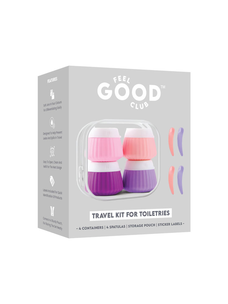 Feel Good Club Silicone Toiletry Jars Travel Kit With Spatulas & Sticker Label Sheet In Zipper Pouch-image-3