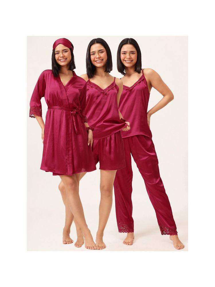 Clovia Chic Basic Short Robe, Cami Top With Matching Pyjama and Shorts (Set of 4)-picture-10
