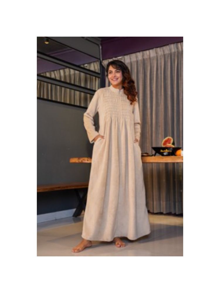 FEATHERS CLOSET Super Soft Beige Pleated Woollen Maxi-image-9