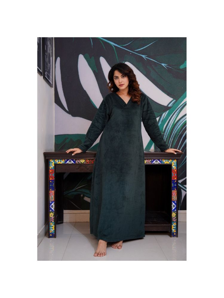 FEATHERS CLOSET Super Soft Emerald V Neck Woollen Maxi-picture-18