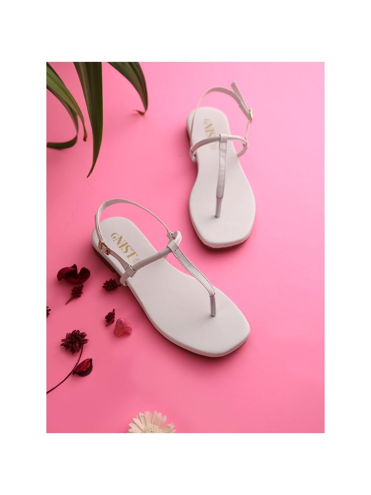 GNIST White Office Plain Flat Sandal-picture-19