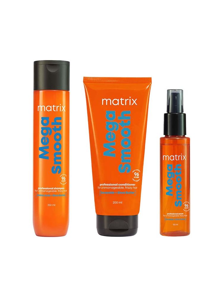 Matrix Mega Smooth Shampoo, Conditioner and Serum Combo for Frizzy, Defy Frizz for 4 Days