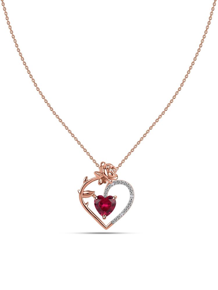 Ornate Jewels Valentine Gift 925 Silver 18K Rose Gold Plated Red Ruby Heart Necklace-picture-10