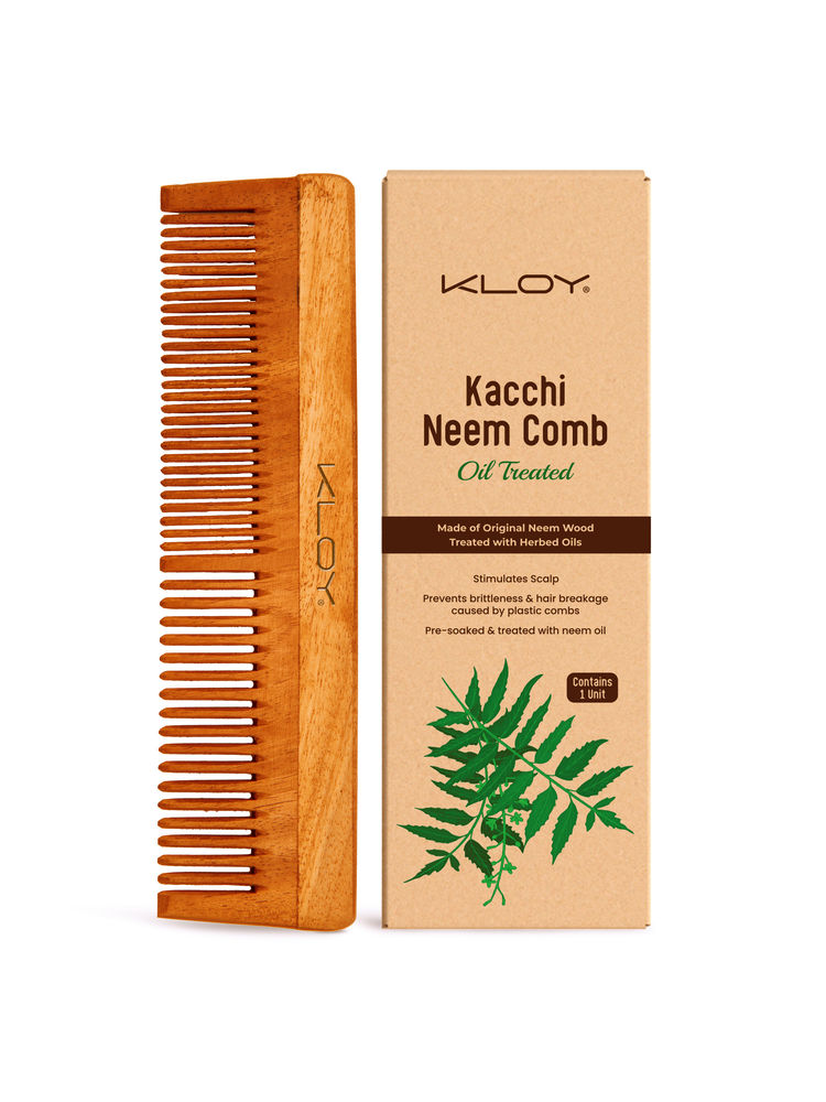 KLOY Oil Treated Kacchi Neem Dual Tooth Comb-picture-25