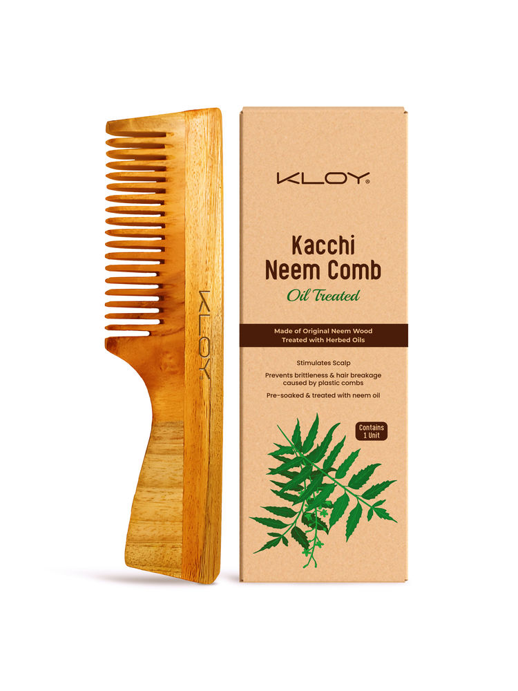 KLOY Oil Treated Kacchi Neem Wide Tooth Comb-picture-11