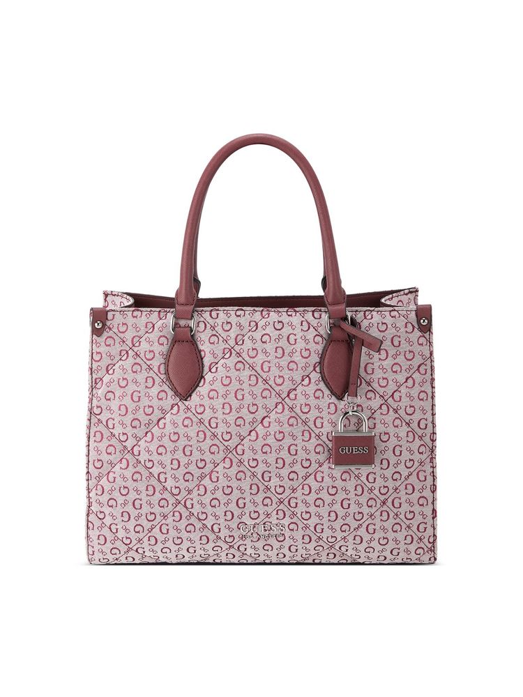Guess Polyurethane Wine Printed Women Holden Tote Bag-image-25