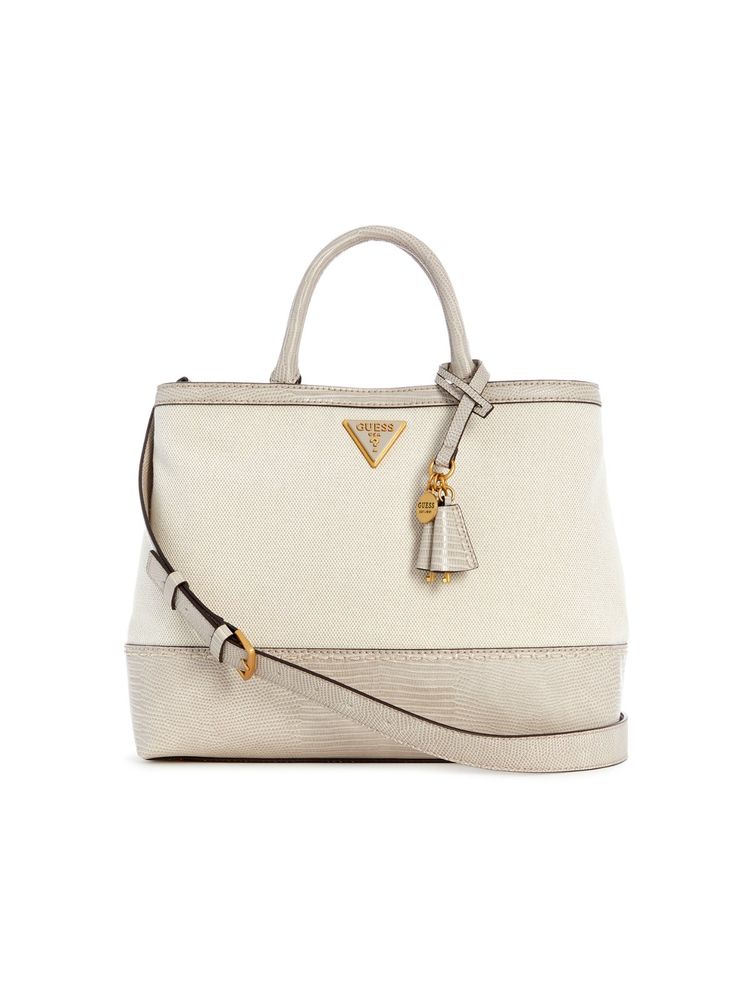 Guess Cotton Grey Textured Women Zabry Girlfriend Satchel Bag-image-6