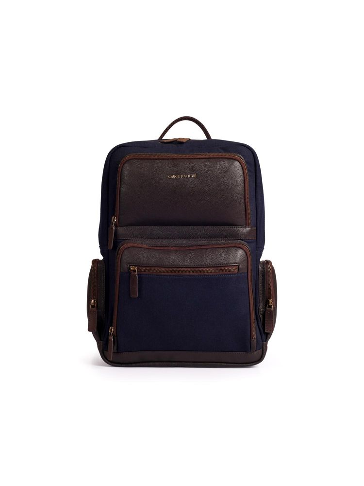 Gauge Machine Unisex Blue 16 Inch Genuine Leather Laptop Backpack-picture-23
