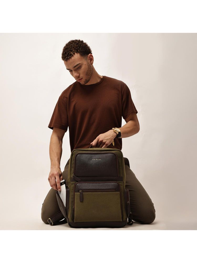 Gauge Machine Unisex Green 16 Inch Genuine Leather Laptop Backpack-picture-15