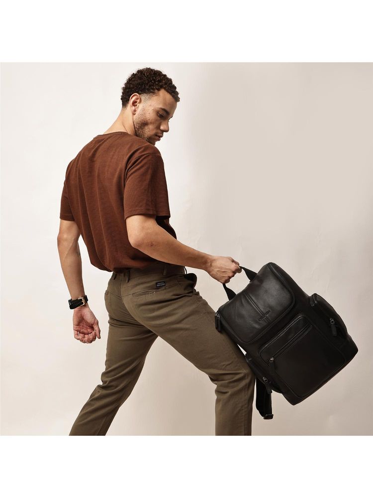 Gauge Machine Unisex Black 16 Inch Genuine Leather Laptop Backpack-picture-17