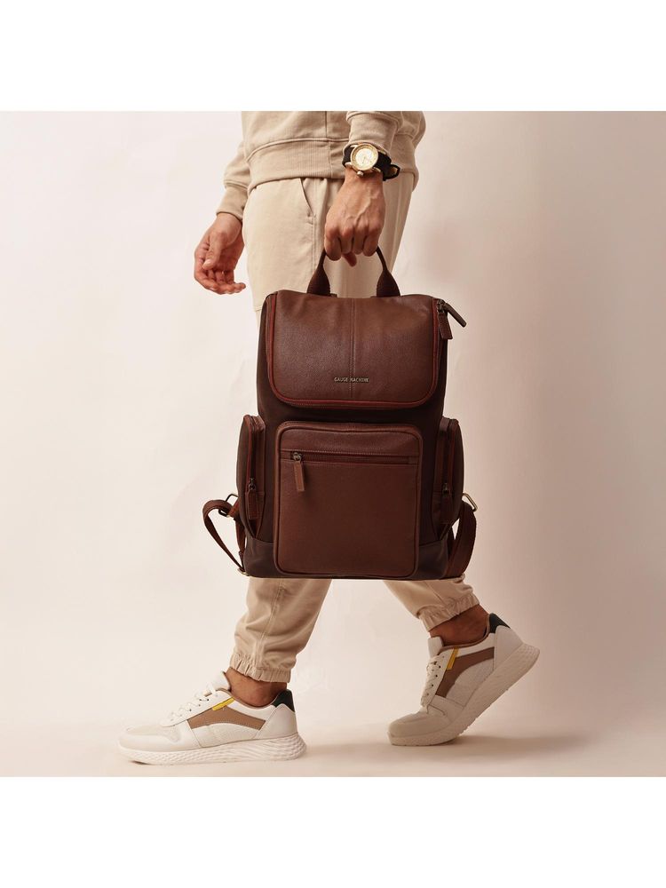 Gauge Machine Unisex Brown 16 Inch Genuine Leather Laptop Backpack-picture-26