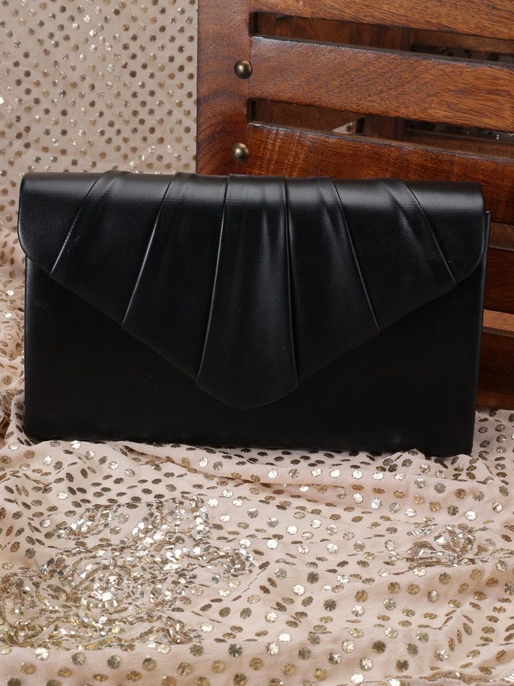ZEVORA Women Solid Clutch With Detachable Strap - Black-picture-11