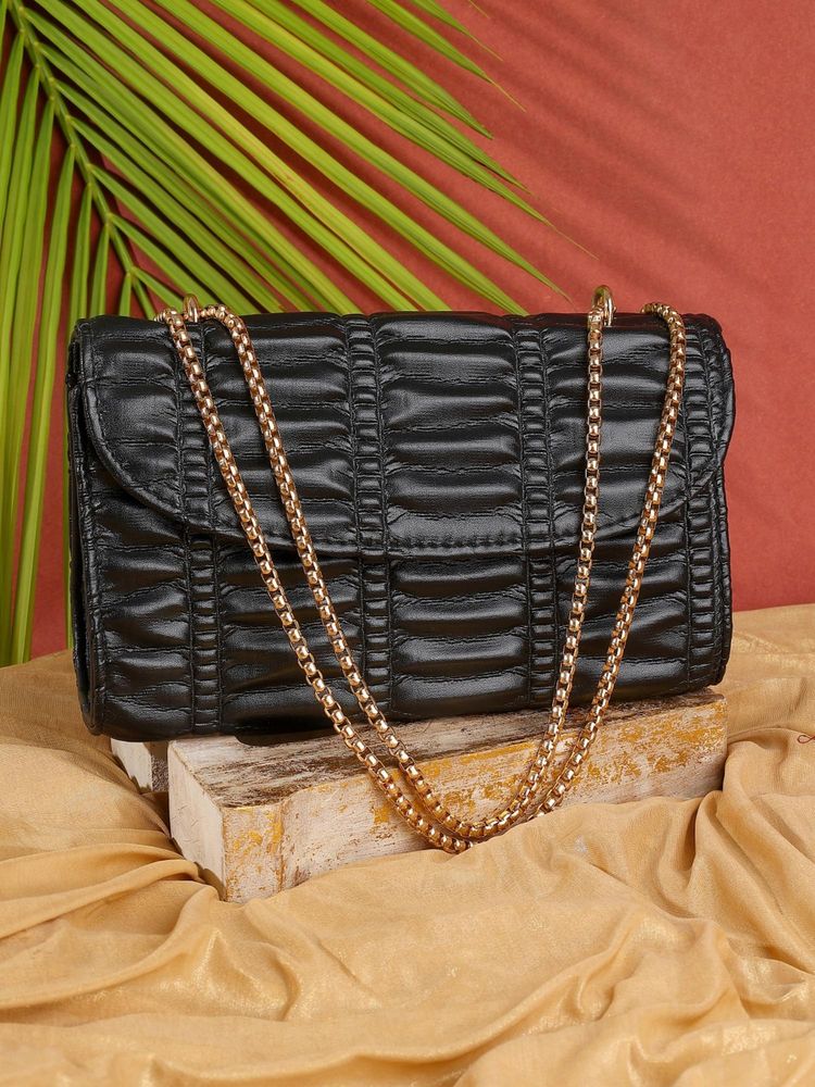 ZEVORA Women Textured Handbag With Detachable Strap - Black-image-3