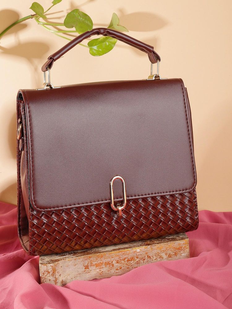 ZEVORA Women Textured Handbag With Detachable Strap - Brown-picture-23