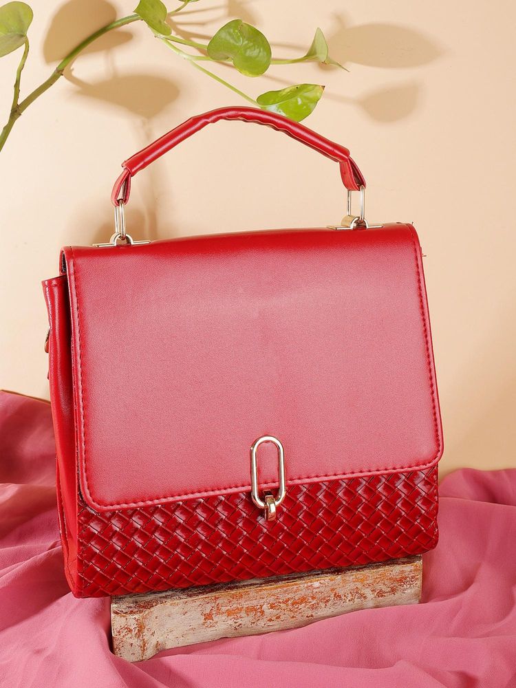 ZEVORA Women Textured Handbag With Detachable Strap - Red-image-26