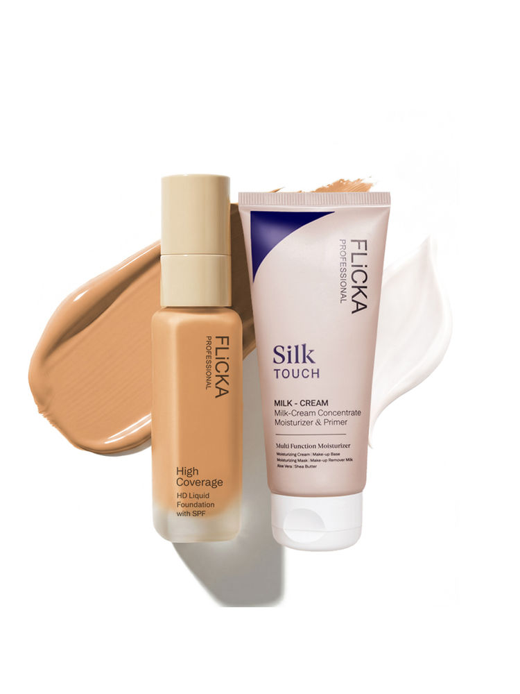 FLiCKA Combo Pro HD Liquid Foundation 204 Medium Deep + Silk Touch 3 In 1 Primer Moisturizer-image-28