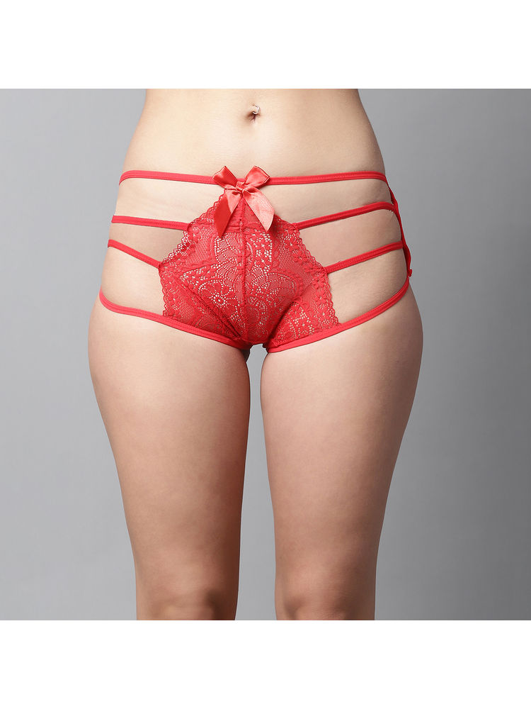 PrettyCat Women Red High Waist Sexy Bikini Panty with Cage Detailing - Lace-picture-20