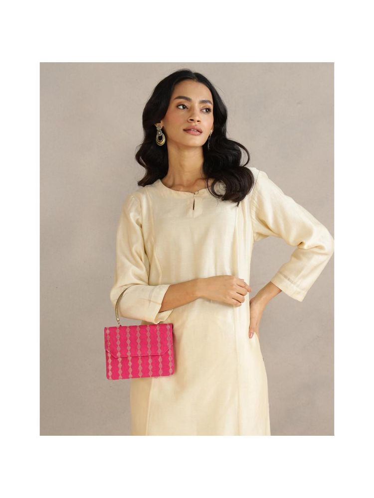 fabindia fashion Fabindia Pink Brocade Woven Clutch (S)-picture-32