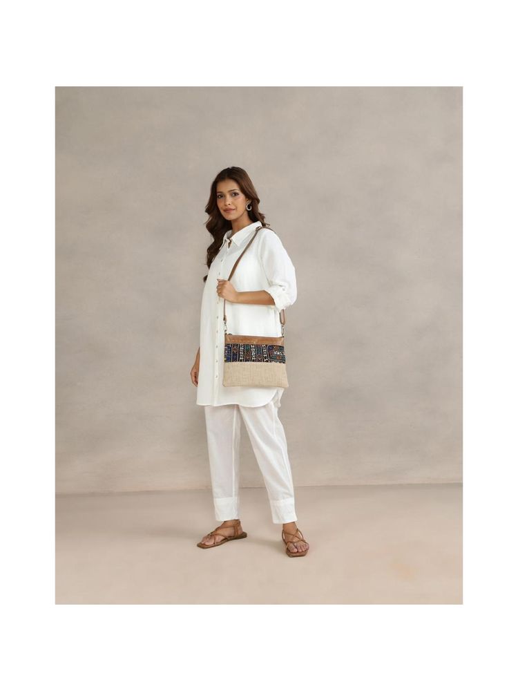 fabindia fashion Fabindia Beige Cotton Embroidered Sling Bag-picture-10