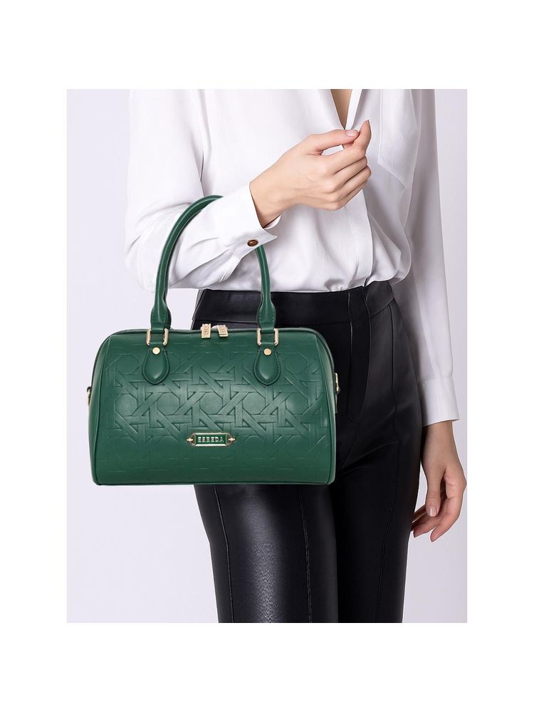 ESBEDA Green Elan Embossed Chic Satchel Bag with Detachable Strap-image-17