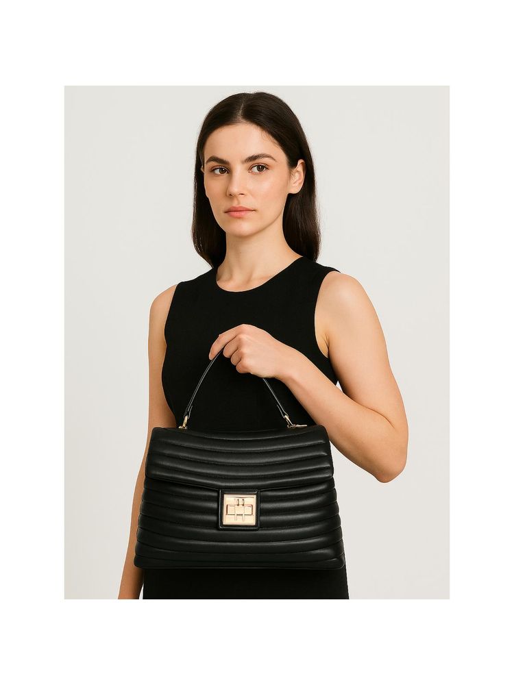 ESBEDA Black Stylish Satchel Bag with Detachable Strap-image-46