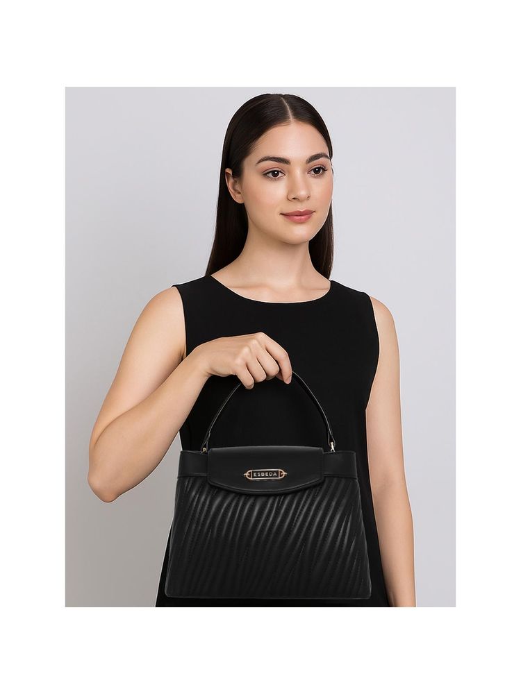 ESBEDA Black Stylish Luxe Top-Handle Satchel Bag with Detachable Strap-picture-24