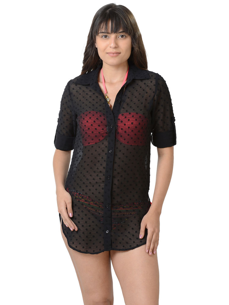 Da Intimo Black Non-Padded, Kaftan/Coverups Solid Swimwear-picture-20