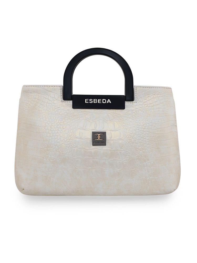 ESBEDA White Colour Drymilk Croco Acrylic Handle Handbag for Women