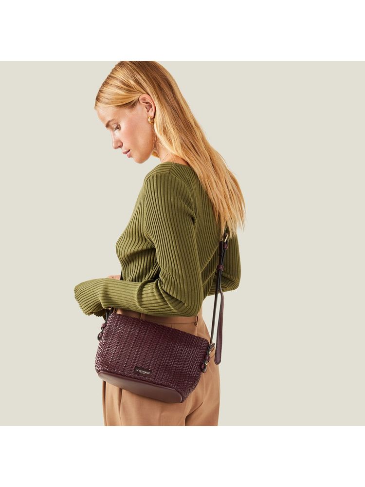 Accessorize London Women's Maroon Woven Crossbody Bag-picture-25