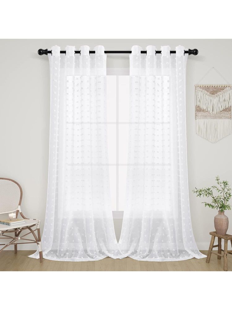 House of Quirk White Sheer Curtains Light Filtering Semi Sheer Voile Boho Curtain Panels-picture-27