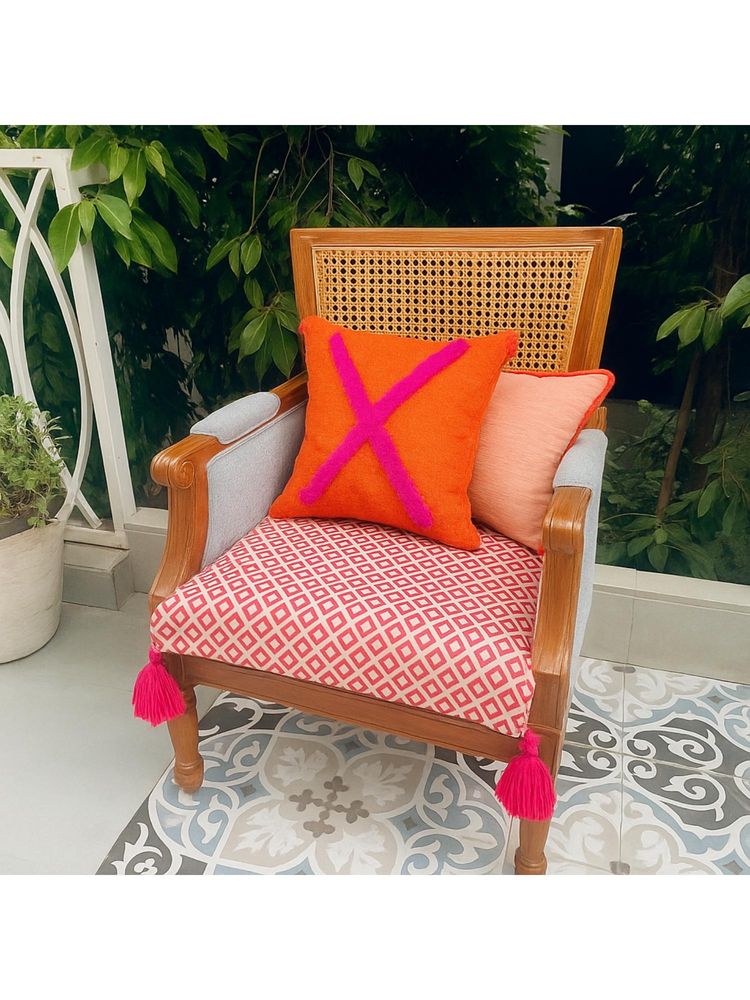 THROW PILLOW Red Diamond With Magenta Corner Tassels Sofa Cover-image-26