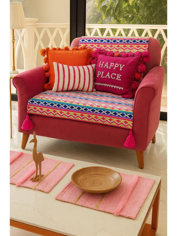 THROW PILLOW Rainbow With Magenta Corner Tassels Sofa Cover-picture-14