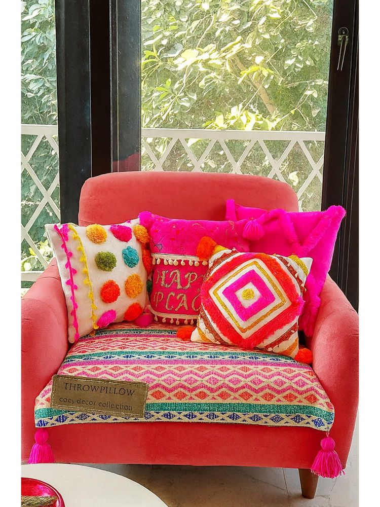 THROW PILLOW Rainbow With Magenta Corner Tassels Sofa Cover-picture-5