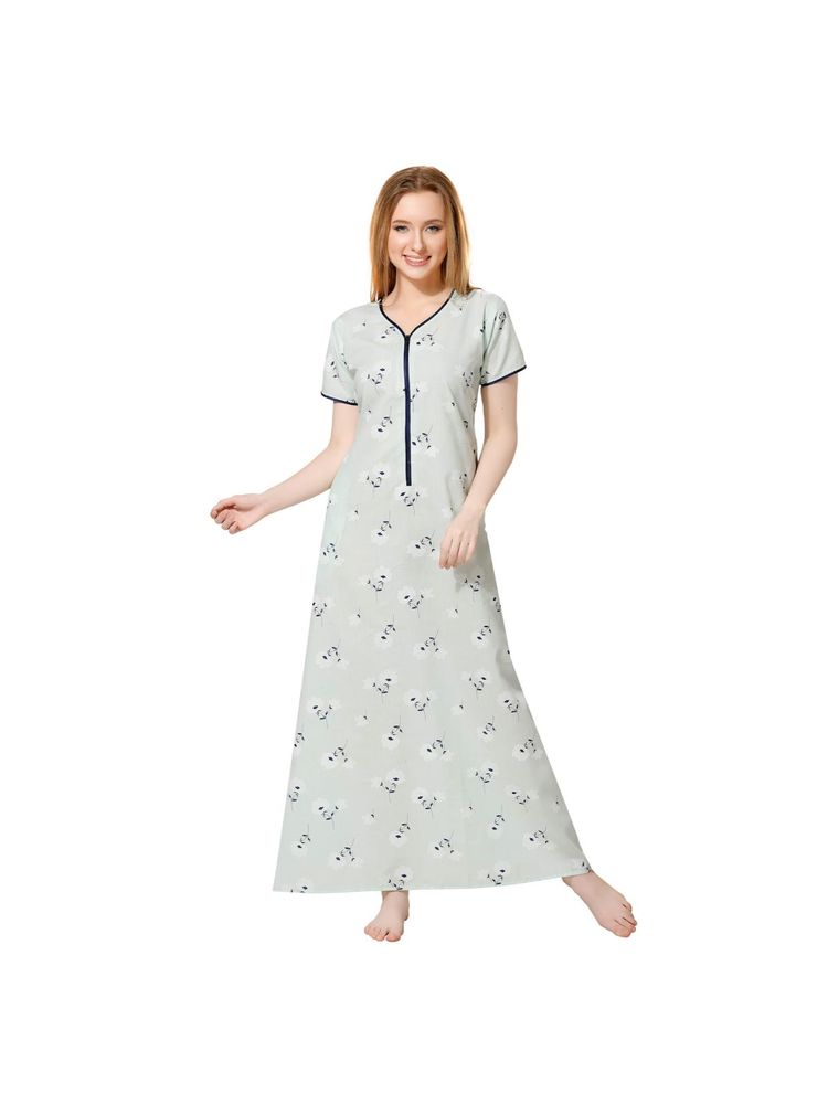 PIU Womens Premium Cotton Front Zipper Nighty - Green-image-48