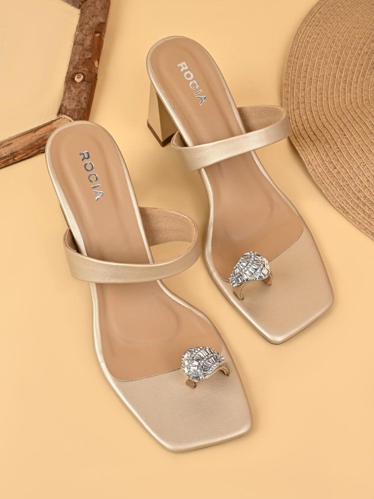 ROCIA Gold Women Diamond Embellished Block Heels-image-45