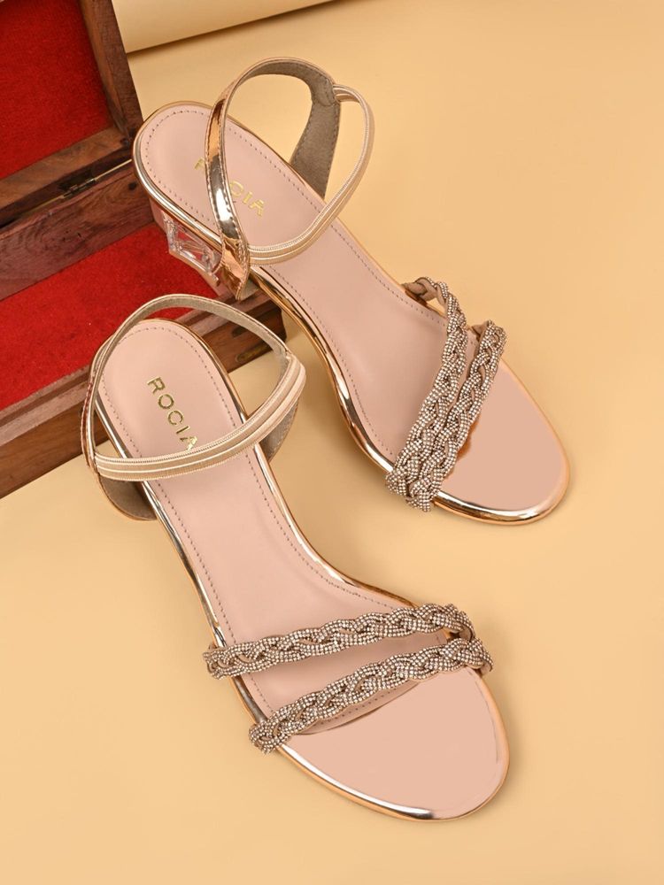 ROCIA Rose Gold Women Diamond Braided Acrylic Block Heels-picture-27