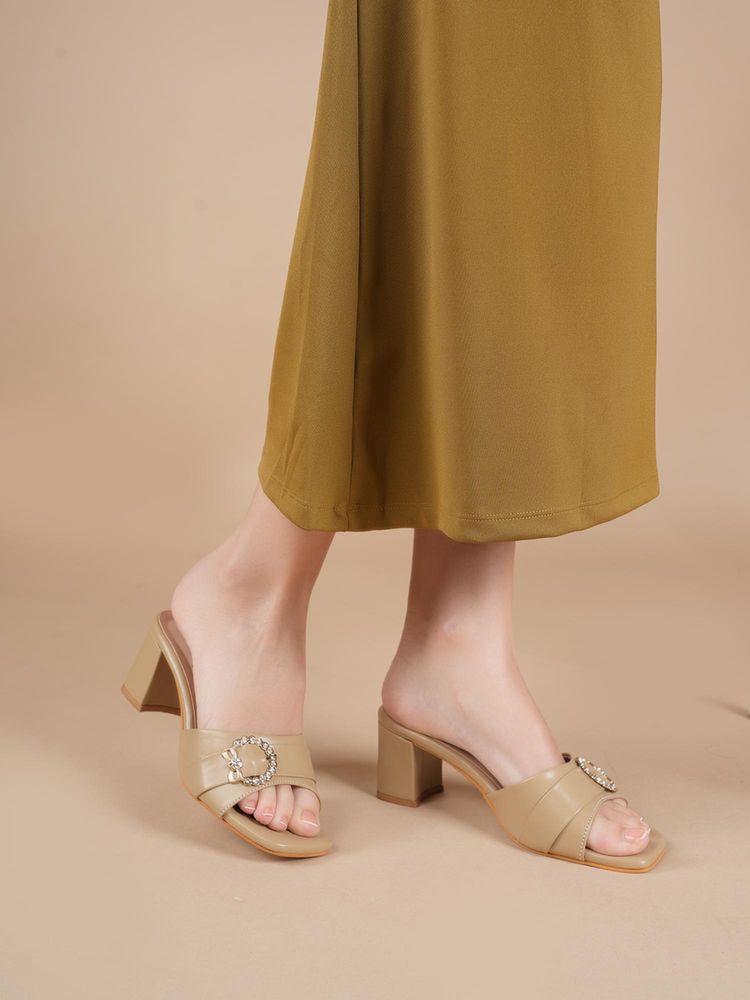 MOZAFIA Beige Women Block Heels-image-33