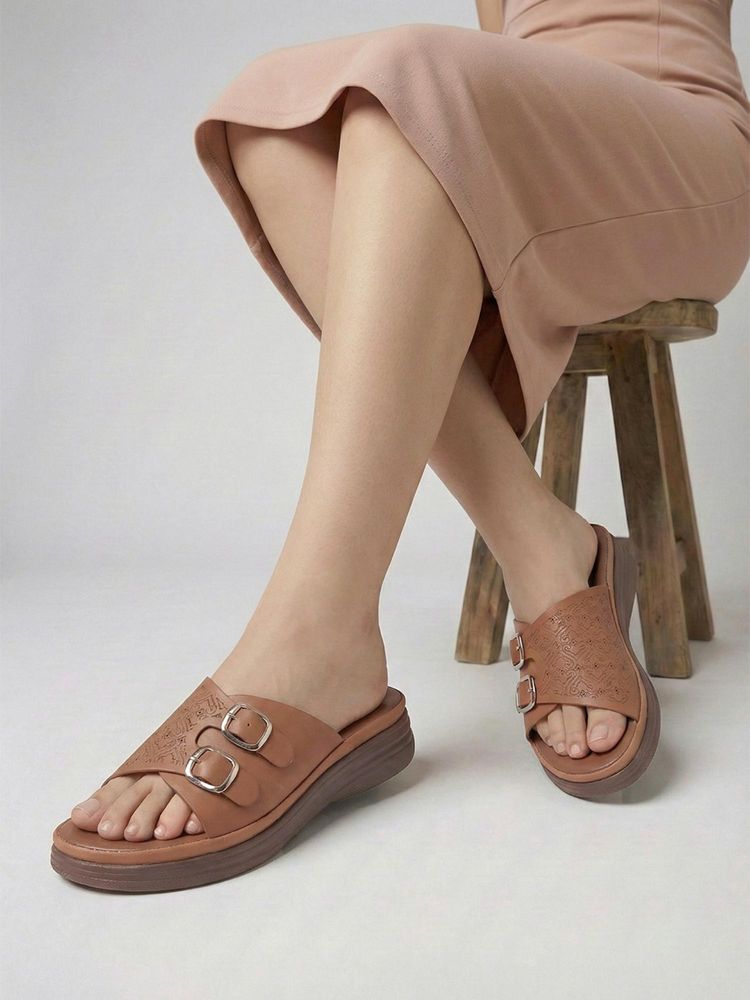 SHUZ TOUCH Women Comfort Brown Platform Sandals-picture-26
