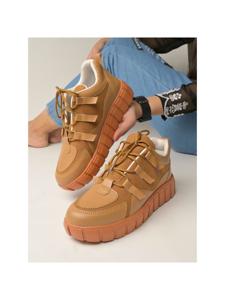 Shoetopia Women Solid Tan Sneakers-picture-19