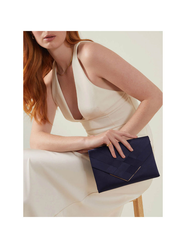 Accessorize London Women'S Navy Blue Woven Satin Envelope Clutch