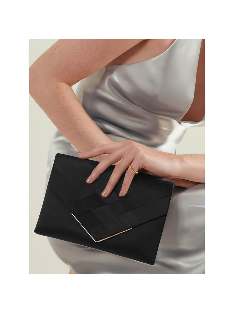 Accessorize London Women'S Black Woven Satin Envelope Clutch