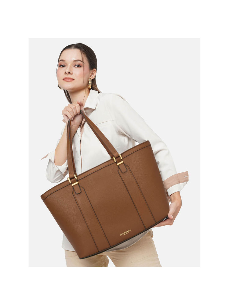 Accessorize London Women'S Faux Leather Brown Metal Detail 13 Inch Laptop Tote Bag-picture-18