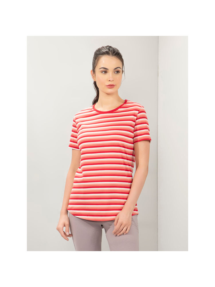 Amante Women Crew Neck Relaxed Fit Essential Stripe T-shirt-Red-picture-20