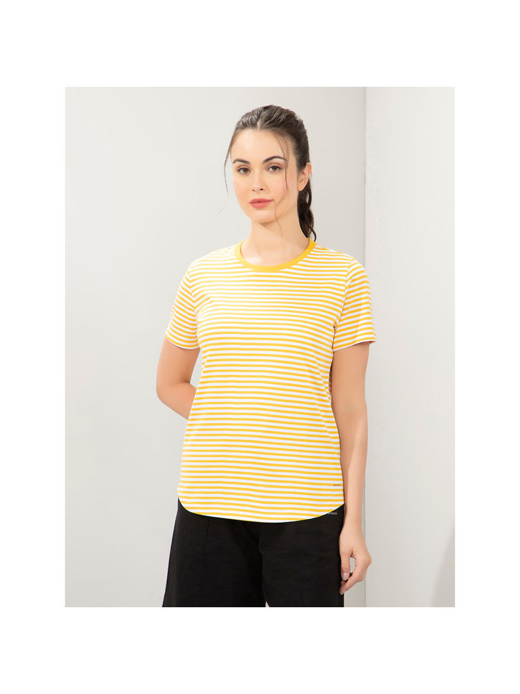 Amante Women Crew Neck Relaxed Fit Essential Stripe T-shirt-Yellow-picture-24